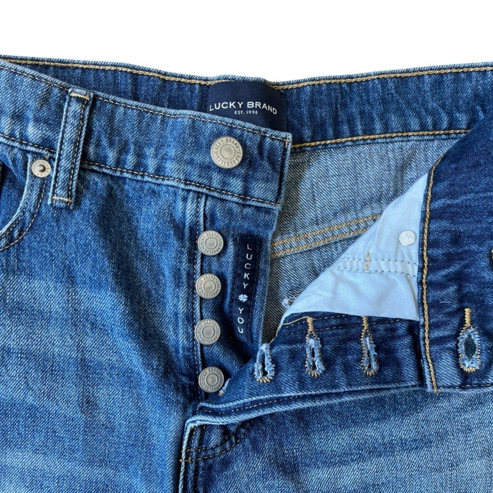 Lucky Brand Mom High Rise Denim Shorts Frayed Hem Button Fly - Size 0/25 - Picture 8 of 15